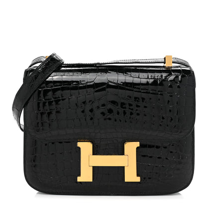 Hermes Shiny Niloticus Crocodile Constance 23 Black 1 of 9