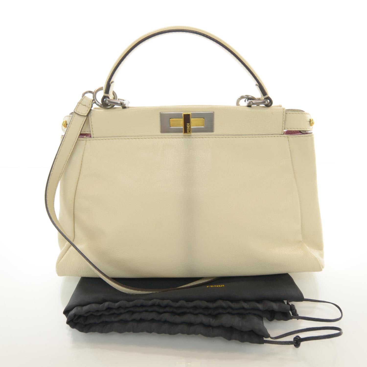 Fendi Goatskin Stingray Medium Peekaboo Iconic Satchel White Pink 3 of 8