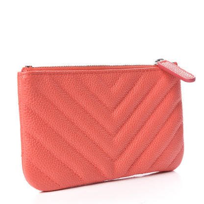 Chanel Caviar Chevron Quilted Small Cosmetic Case Coral 3 of 8