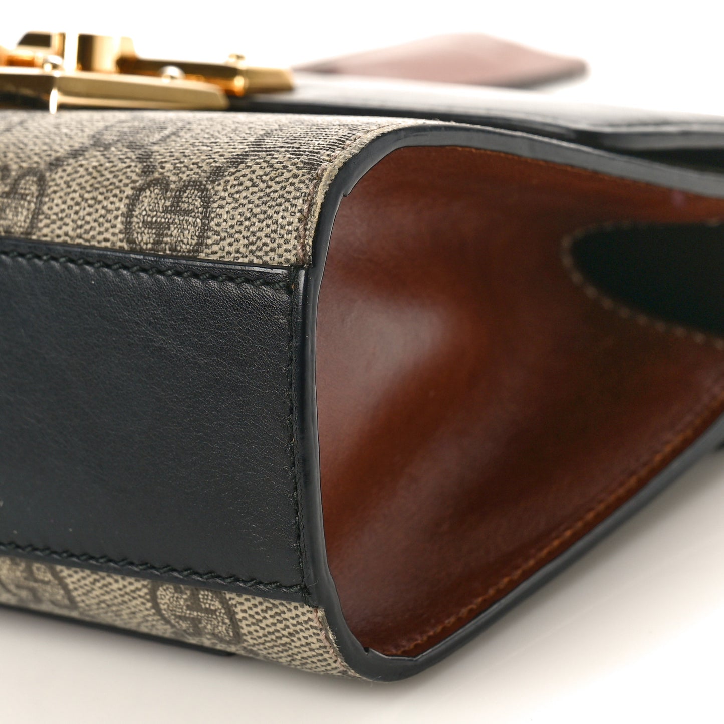 GG Supreme Monogram Calfskin Small Padlock Shoulder Bag Beige Black Cuir