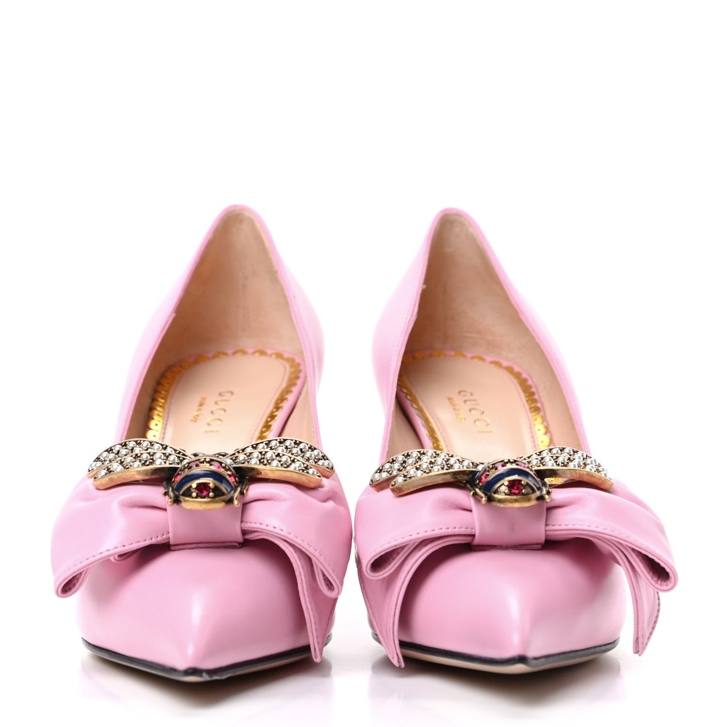 Nappa Queen Margaret Bow Mid Heel Pumps 35.5 Sugar Pink