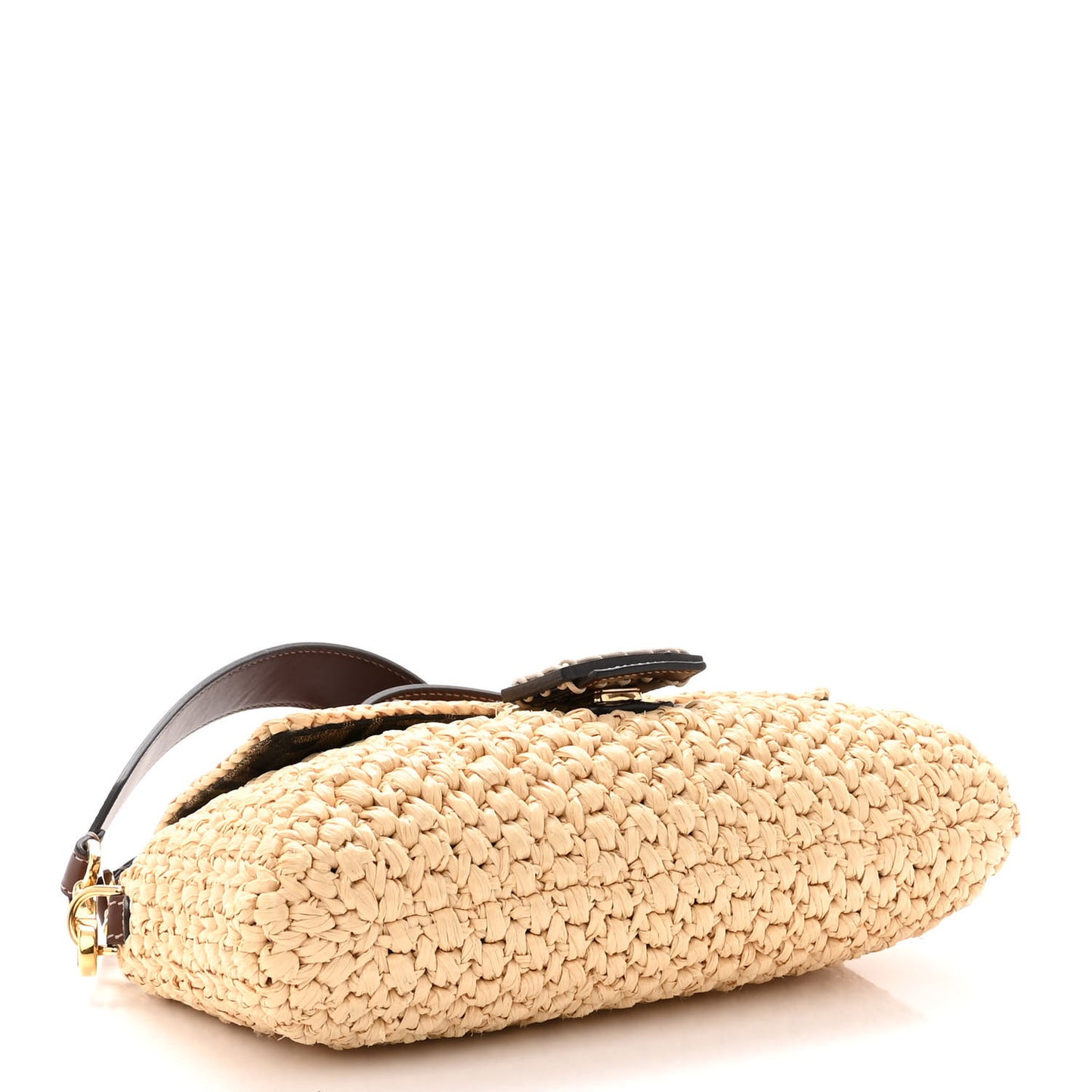 Straw Vitello King Woven Baguette Natural Ghianda