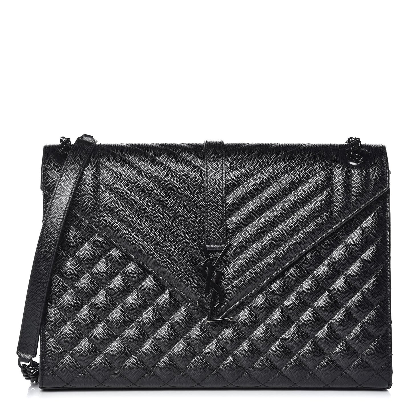 Grain De Poudre Textured Mixed Matelasse Large Triquilt Monogram Monochrome Satchel Black