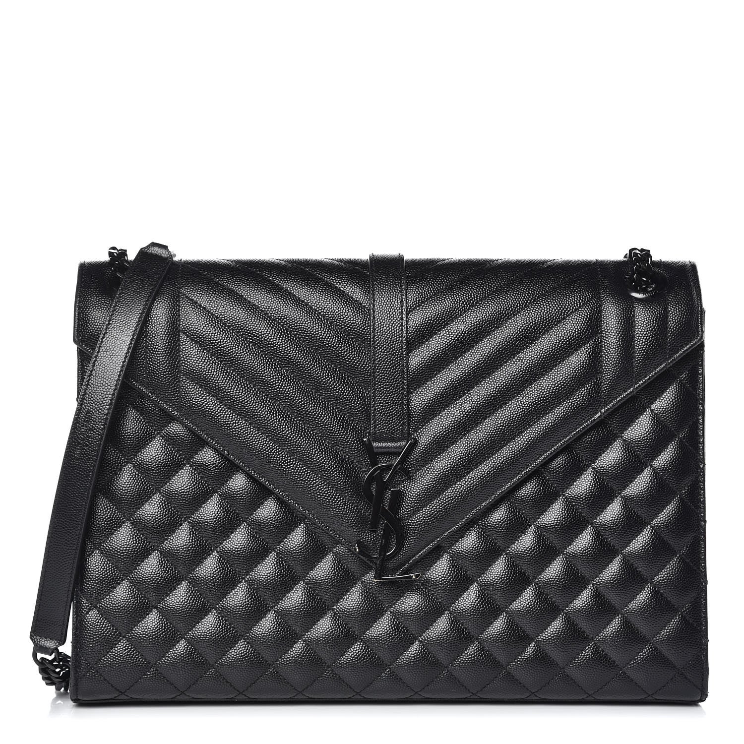 Saint Laurent Grain De Poudre Textured Mixed Matelasse Large Triquilt Monogram Monochrome Satchel Black 1 of 14