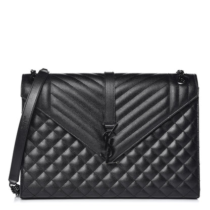 Saint Laurent Grain De Poudre Textured Mixed Matelasse Large Triquilt Monogram Monochrome Satchel Black 1 of 14