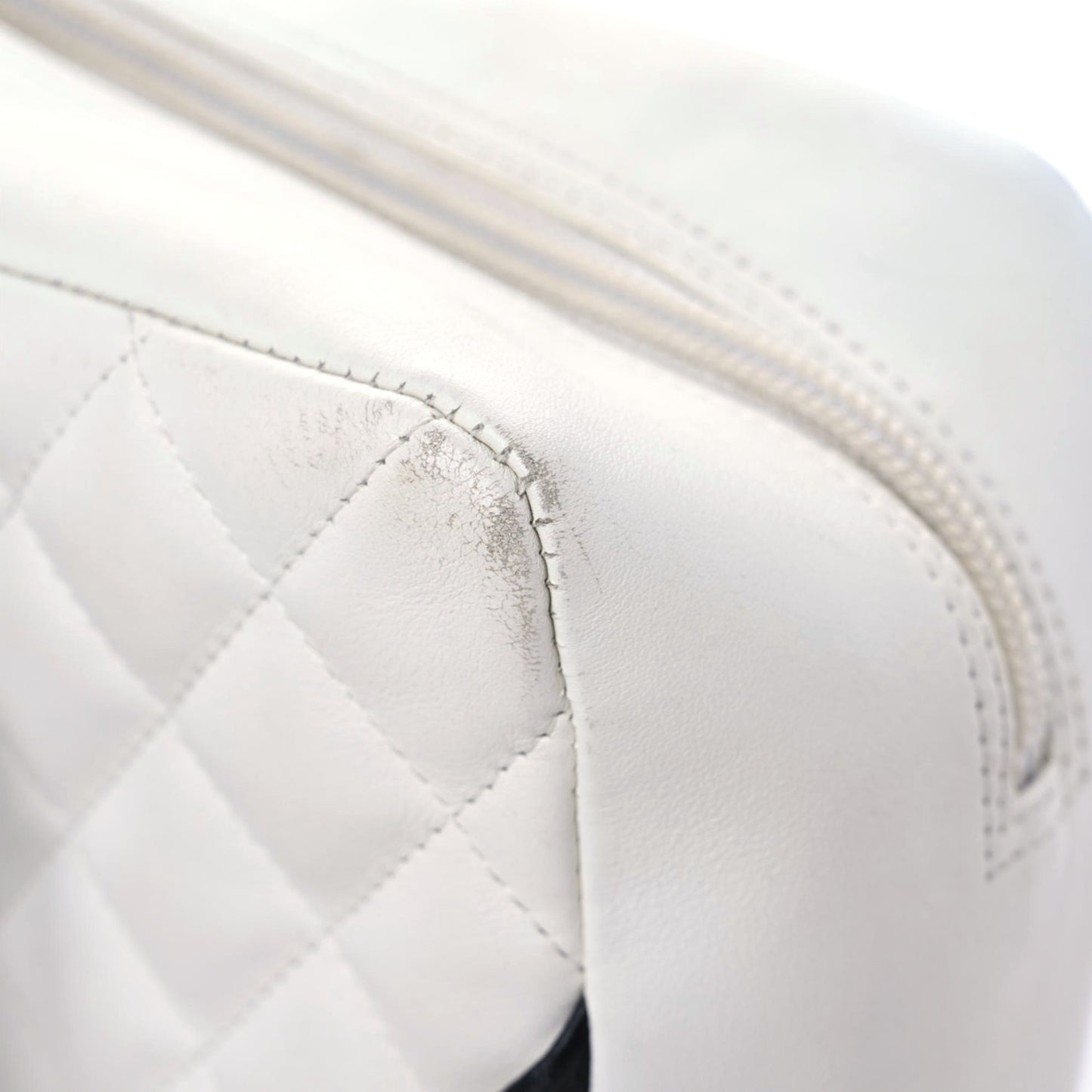 Calfskin Quilted Large Cambon Bowler White Black