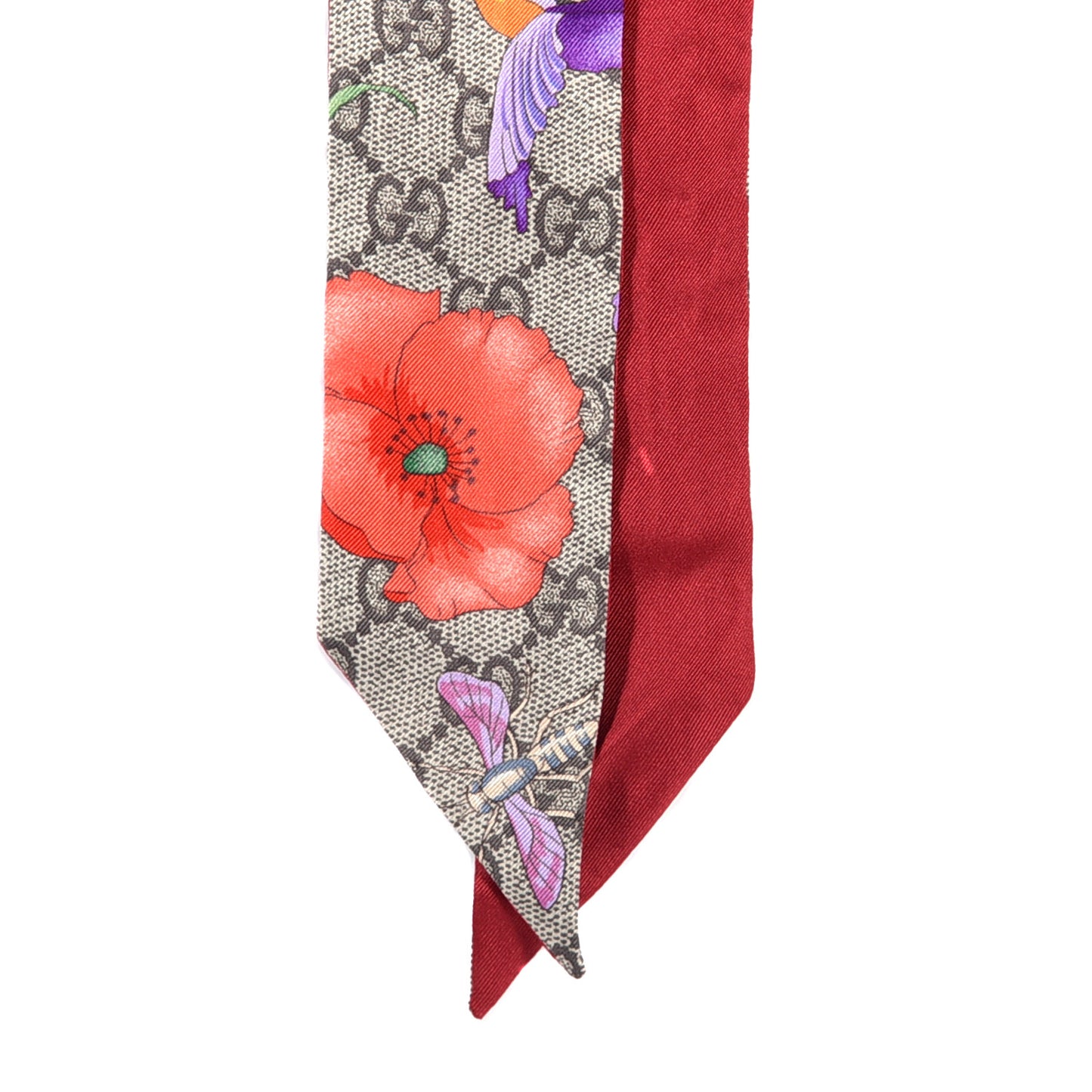 Silk Twill GG Monogram Special Flory Neck Bow Scarf Beige Red