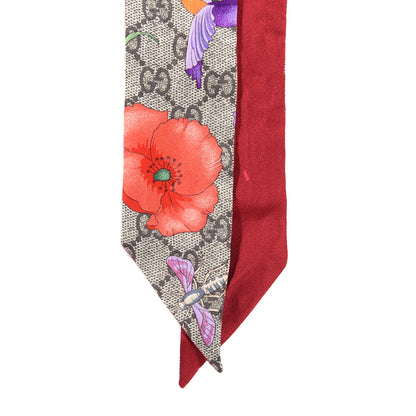 Gucci Silk Twill GG Monogram Special Flory Neck Bow Scarf Beige Red 3 of 6