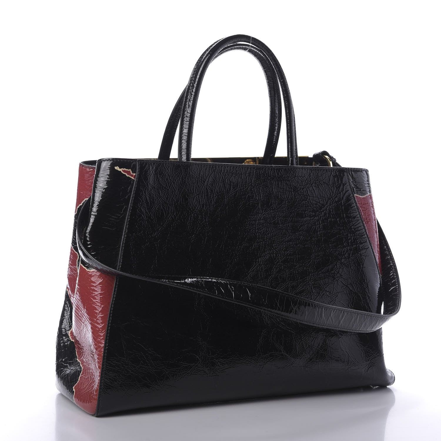Fendi Patent Regular 2Jours Tote Black Red Milk 4 of 10