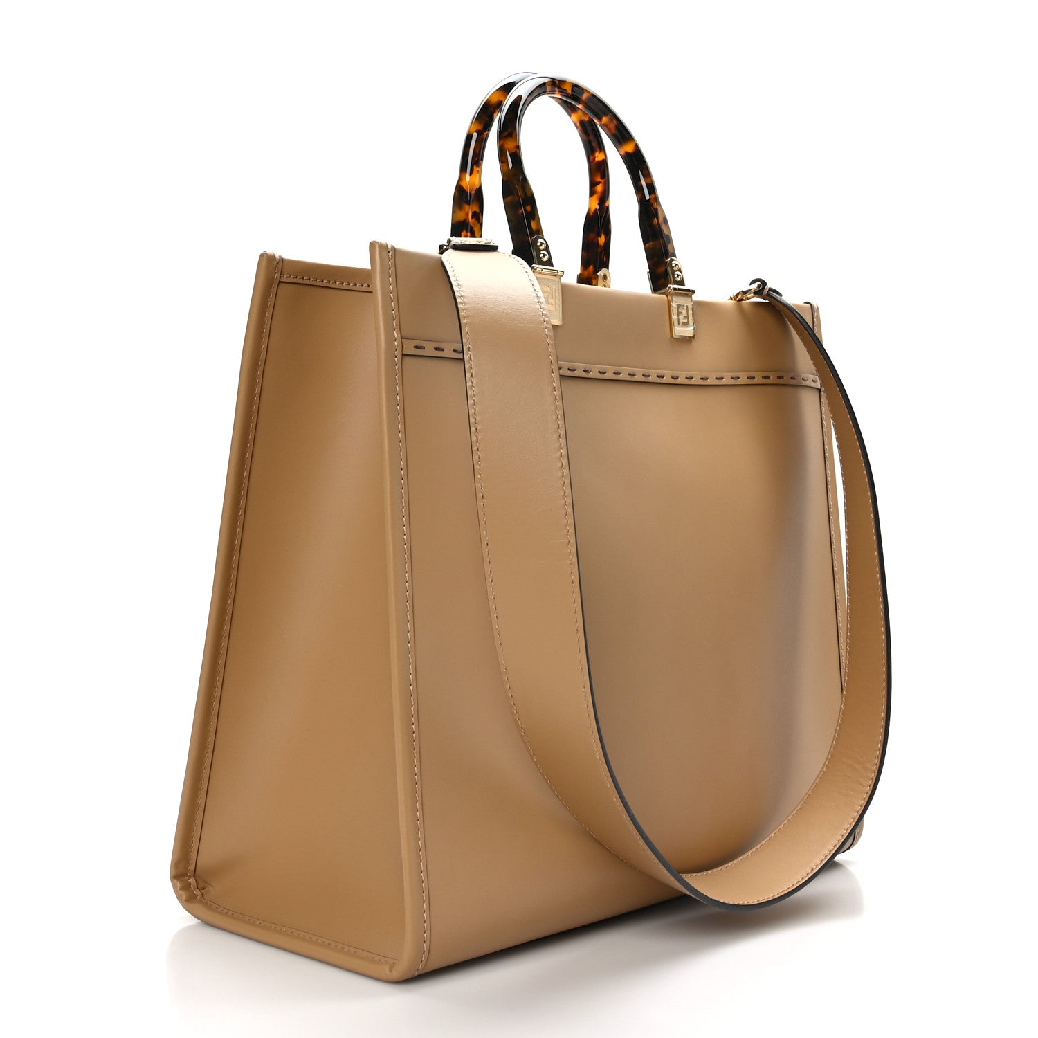 Fendi Vitello King Plexiglass Logo Embossed Medium Fendi Sunshine Shopper Tote Miele Scuro 3 of 8