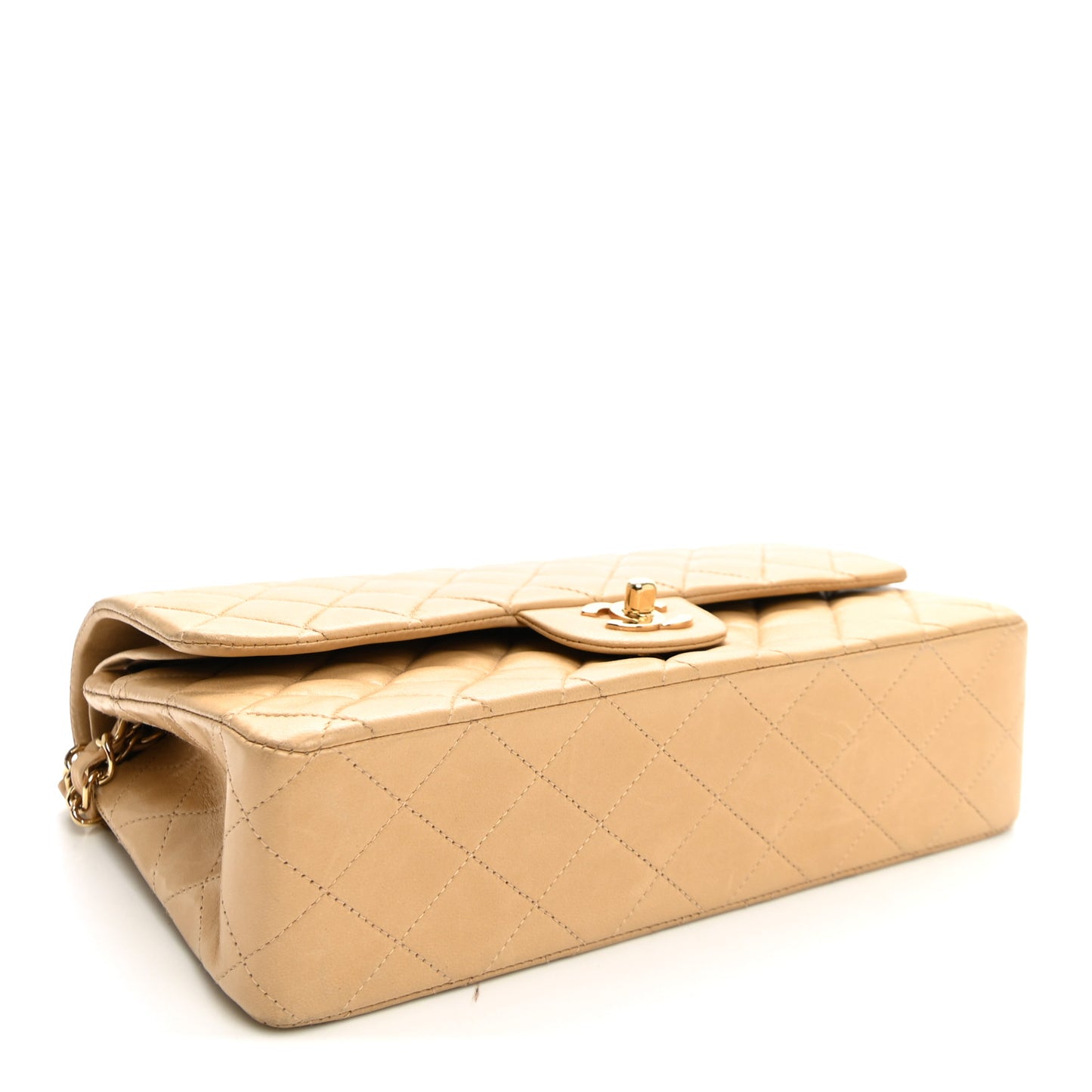 Lambskin Quilted Medium Double Flap Beige