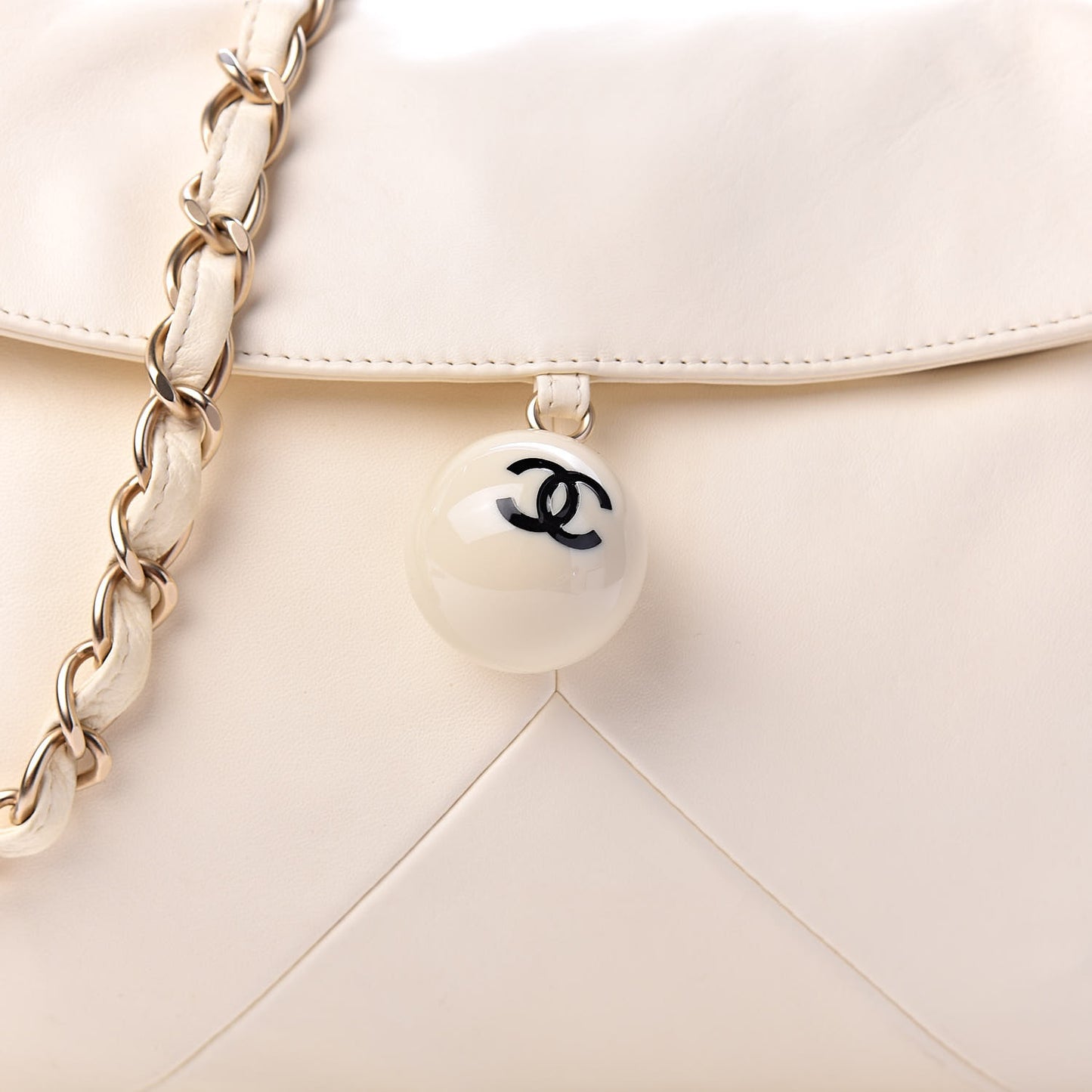 Lambskin Coco Ball Fold Over Bag White