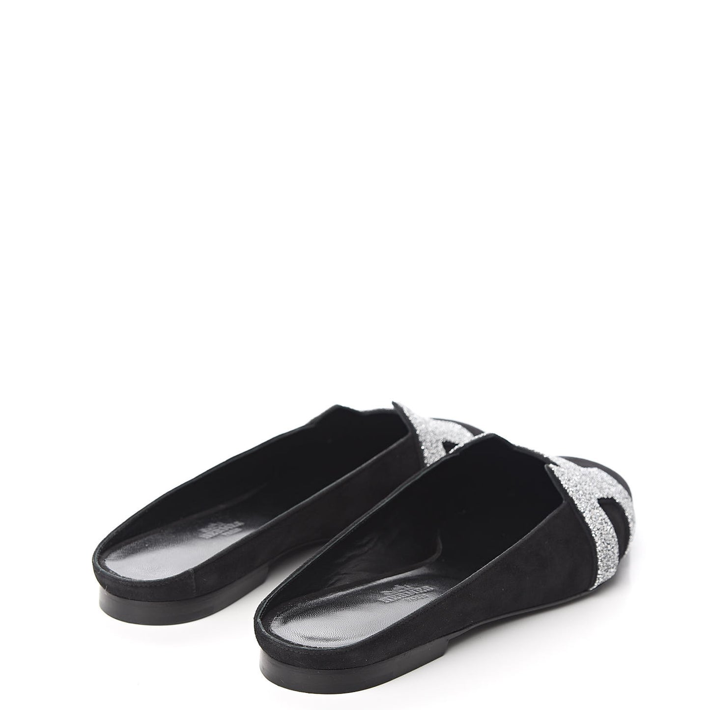 Suede Goatskin Crystal Roxane Mules 38 Gris Argente Black
