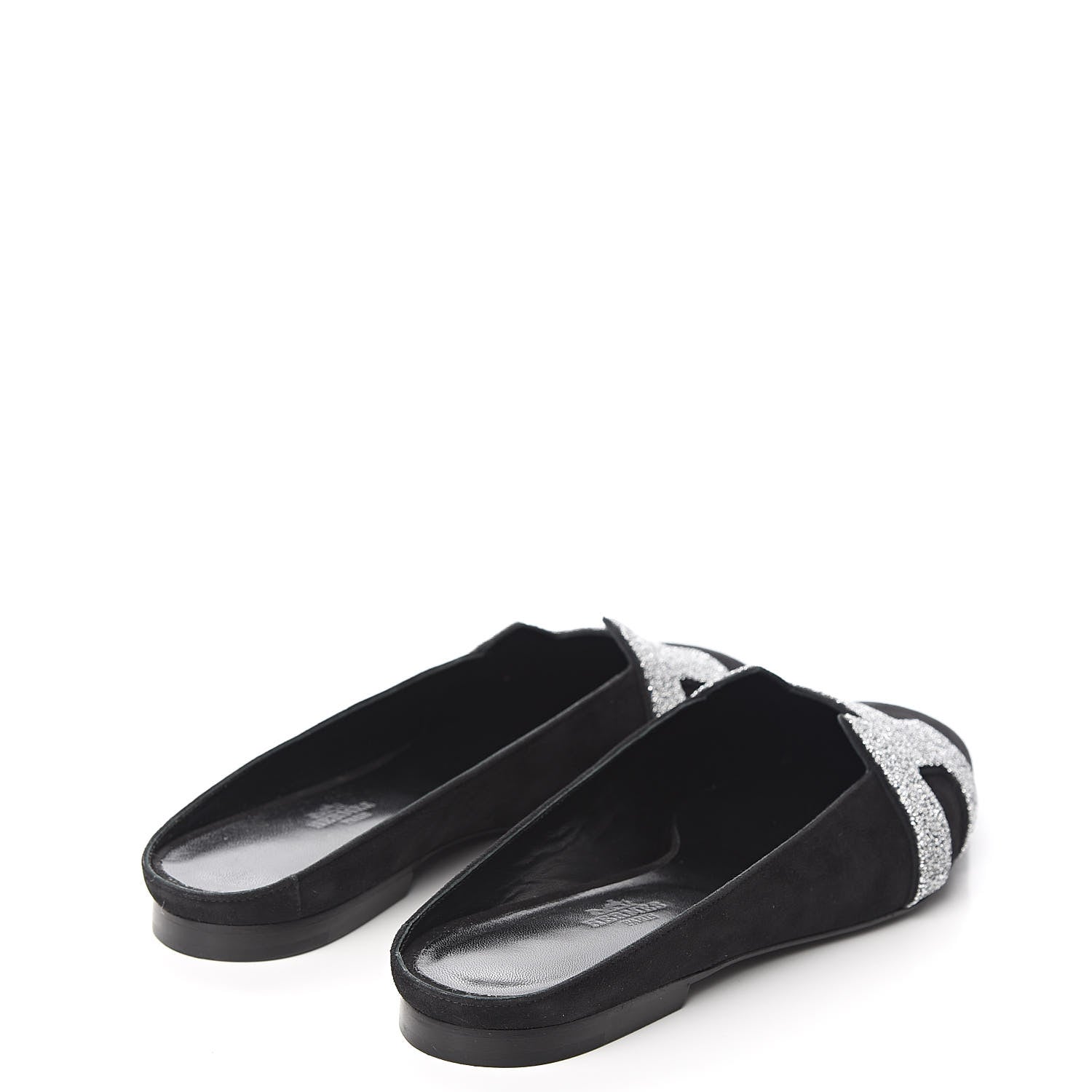 Hermes Suede Goatskin Crystal Roxane Mules 38 Gris Argente Black 4 of 8