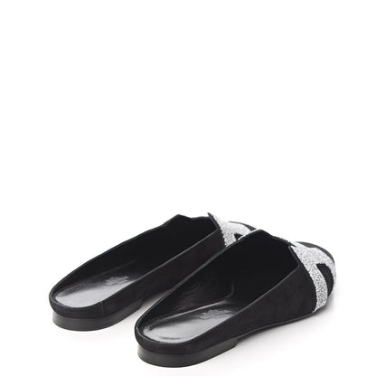 Hermes Suede Goatskin Crystal Roxane Mules 38 Gris Argente Black 4 of 8