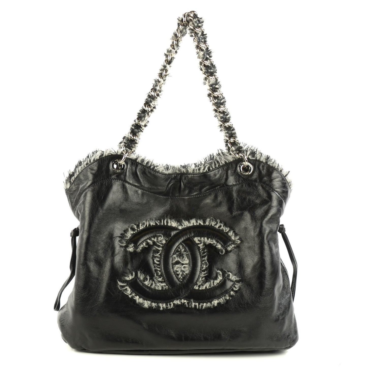 Tweed Lambskin Drawstring Tweedy Tote Black