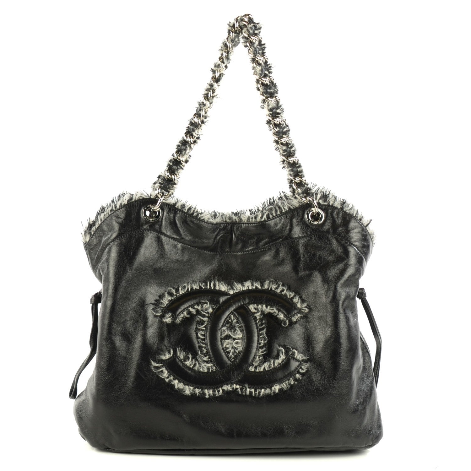 Chanel Tweed Lambskin Drawstring Tweedy Tote Black 1 of 7