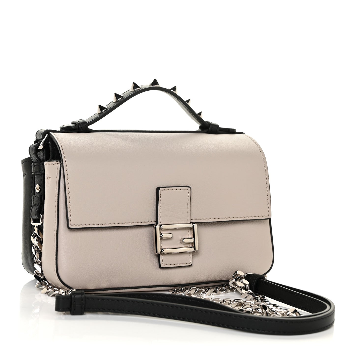 Calfskin Elaphe Crocodile Monster Studded Micro Double Baguette Black Grigio Polvere