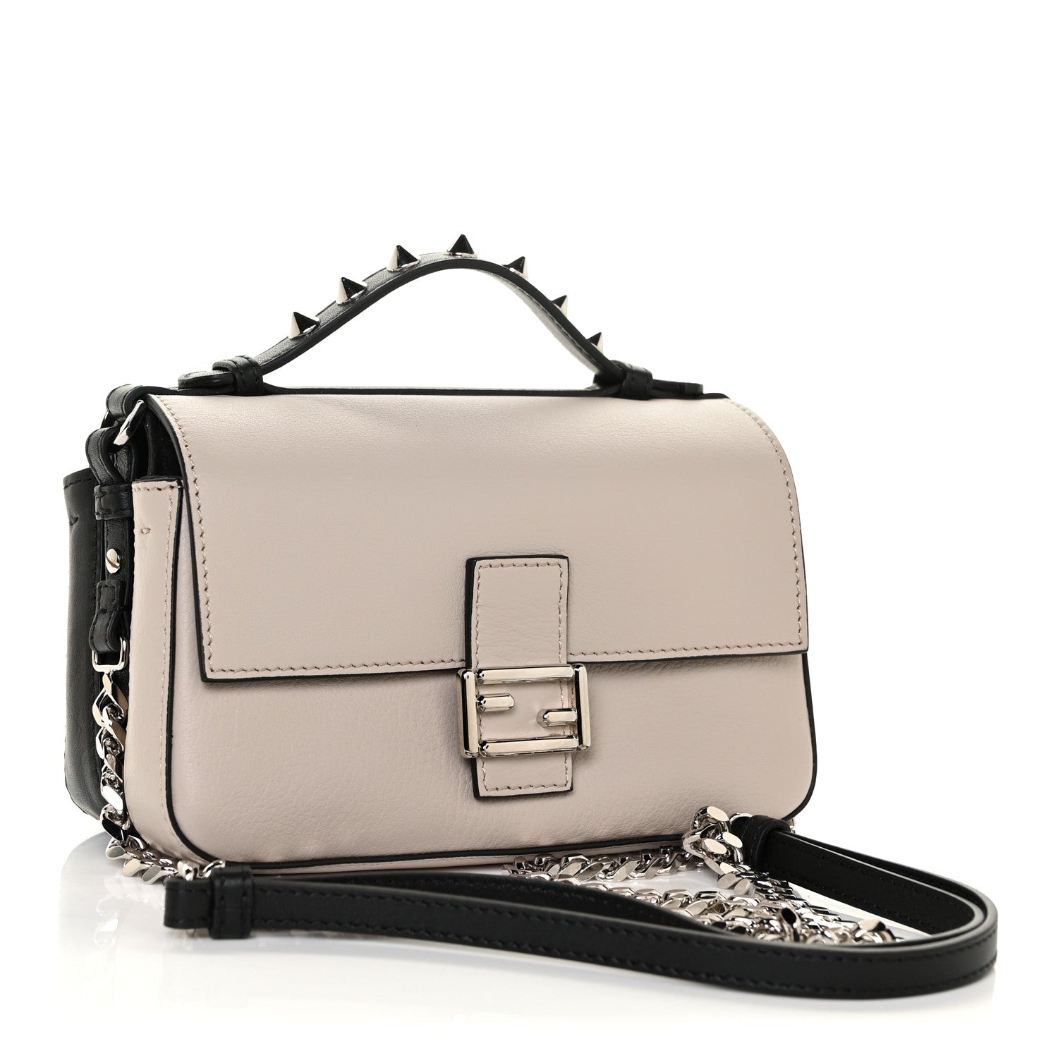 Fendi Calfskin Elaphe Crocodile Monster Studded Micro Double Baguette Black Grigio Polvere 4 of 13