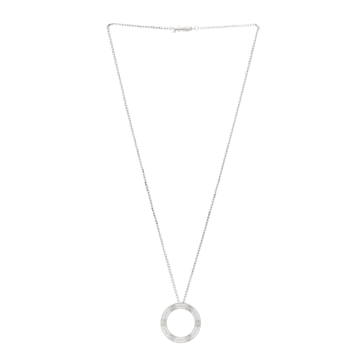 18K White Gold Diamond LOVE Paved Necklace