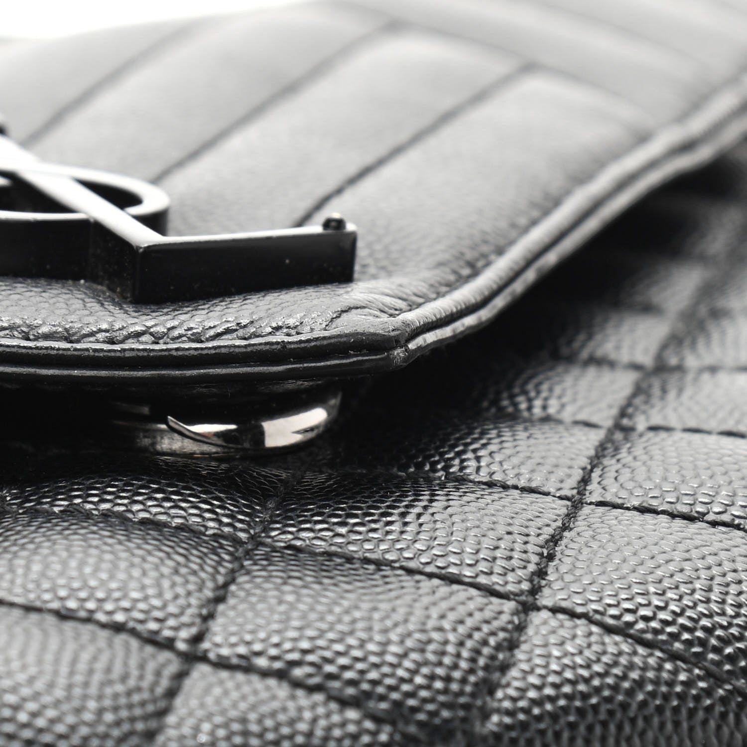 Saint Laurent Grain De Poudre Textured Mixed Matelasse Triquilt Medium Monogram Satchel Black 14 of 16