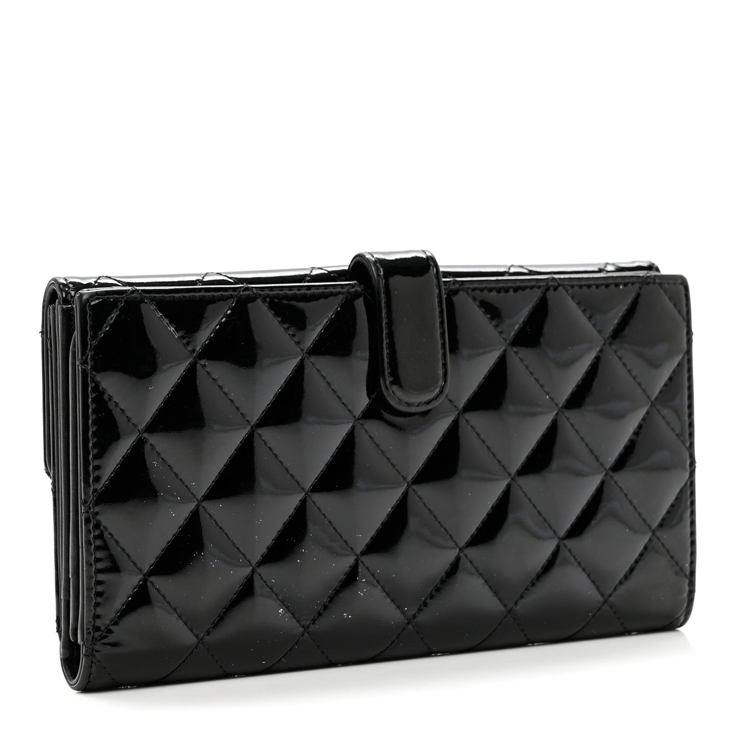 Patent Quilted Large Flap Wallet Black