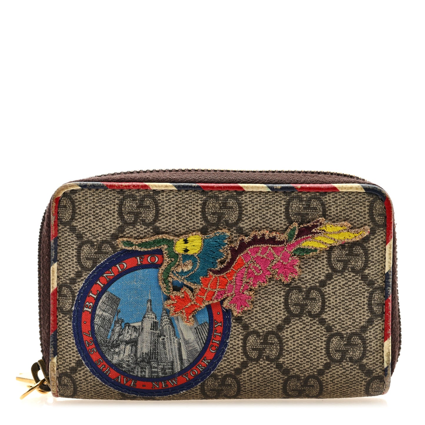 GG Supreme Monogram Night Courrier Embroidered Zip Around Card Case