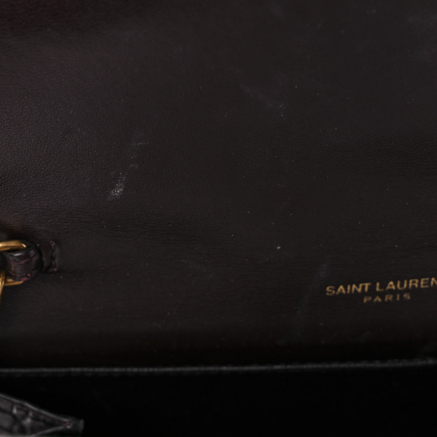 Saint Laurent Calfskin Crocodile Embossed Monogram Uptown Chain Wallet Fondente 10 of 11