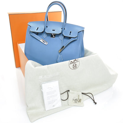 Hermes Clemence Leather BIRKIN 35 Blue Jean Tote Bag 3 of 9