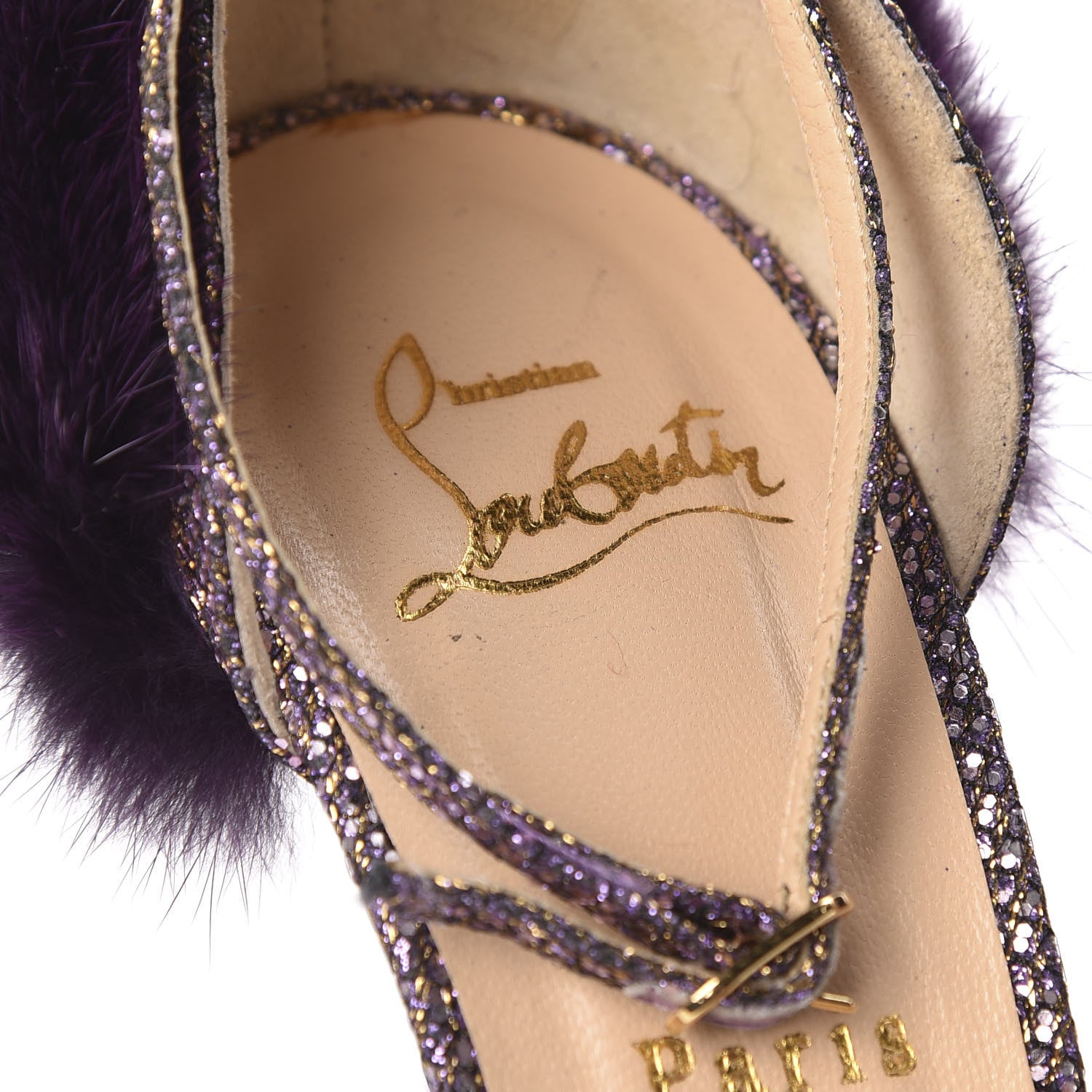 Christian Louboutin Glitter Lady Crazy Fur 120 Platform Pumps 38 Pivoine Purple 6 of 8