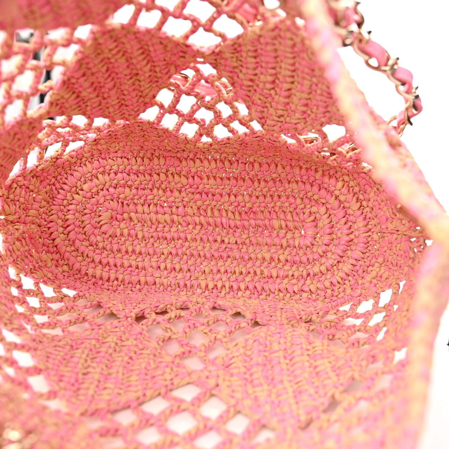 Chanel Raffia Effect Braided Small Shopping Bag Beige Pink 6 of 13