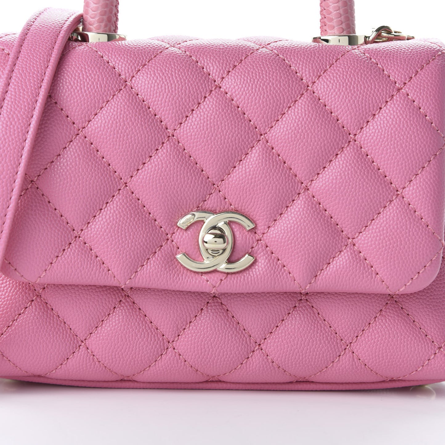 Caviar Quilted Lizard Embossed Extra Mini Coco Handle Flap Pink