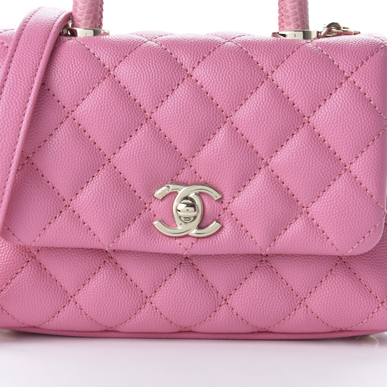 Chanel Caviar Quilted Lizard Embossed Extra Mini Coco Handle Flap Pink 10 of 11