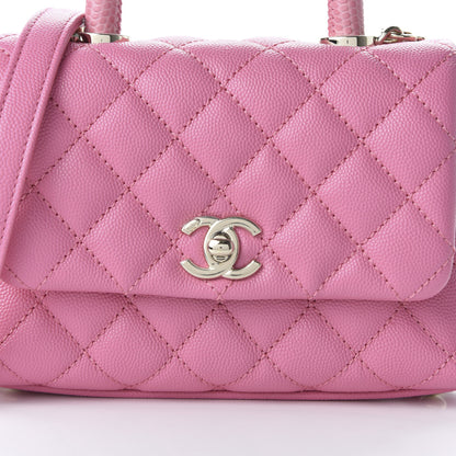 Chanel Caviar Quilted Lizard Embossed Extra Mini Coco Handle Flap Pink 10 of 11
