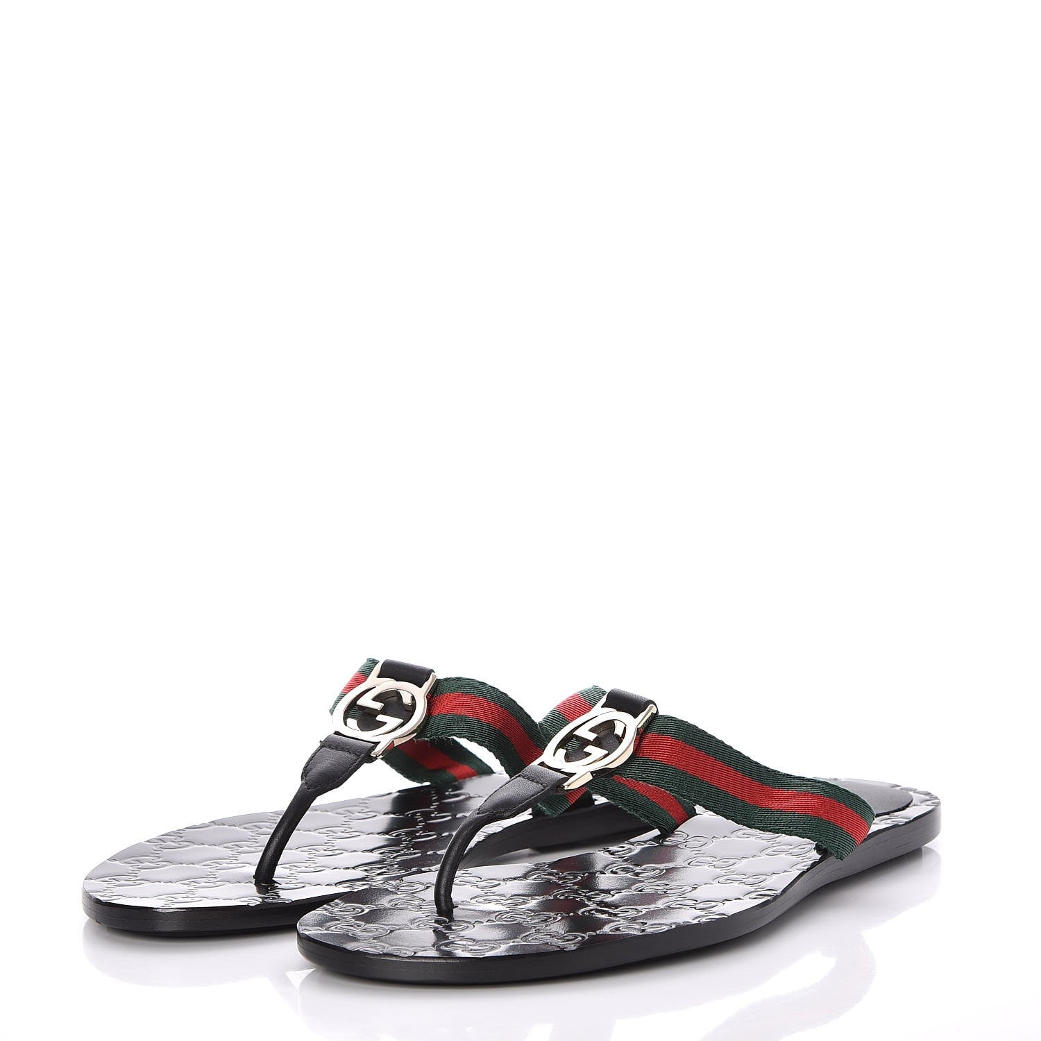 Gucci Nylon Guccissima Web Womens Thong Sandals 38 Green Red Black 3 of 8