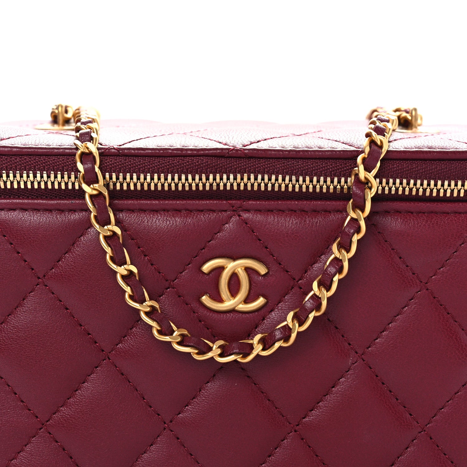 Chanel Lambskin Enamel Quilted Small Coco Hearts Vanity Case With Chain Burgundy 8 of 13