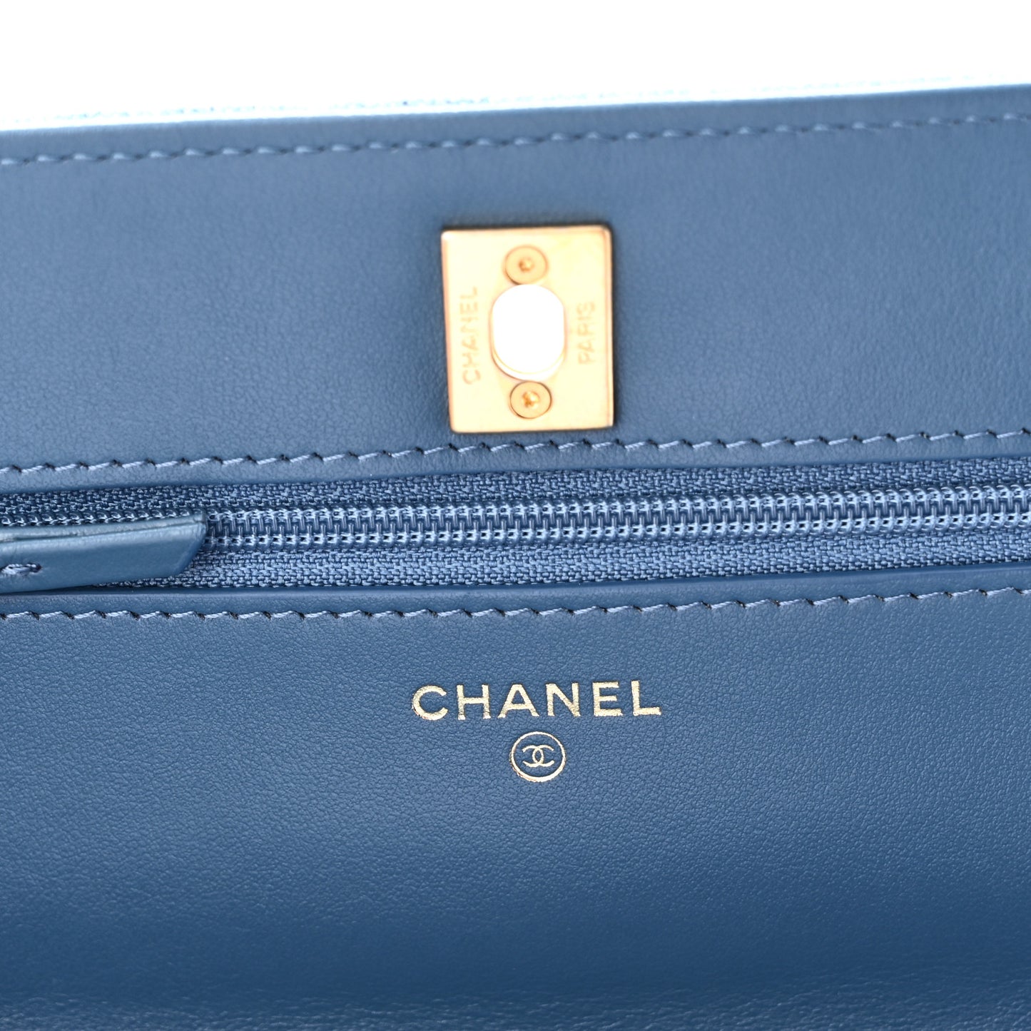 Denim Quilted CC Pearl Crush Wallet on Chain WOC Blue