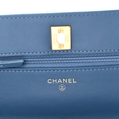 Chanel Denim Quilted CC Pearl Crush Wallet on Chain WOC Blue 6 of 11