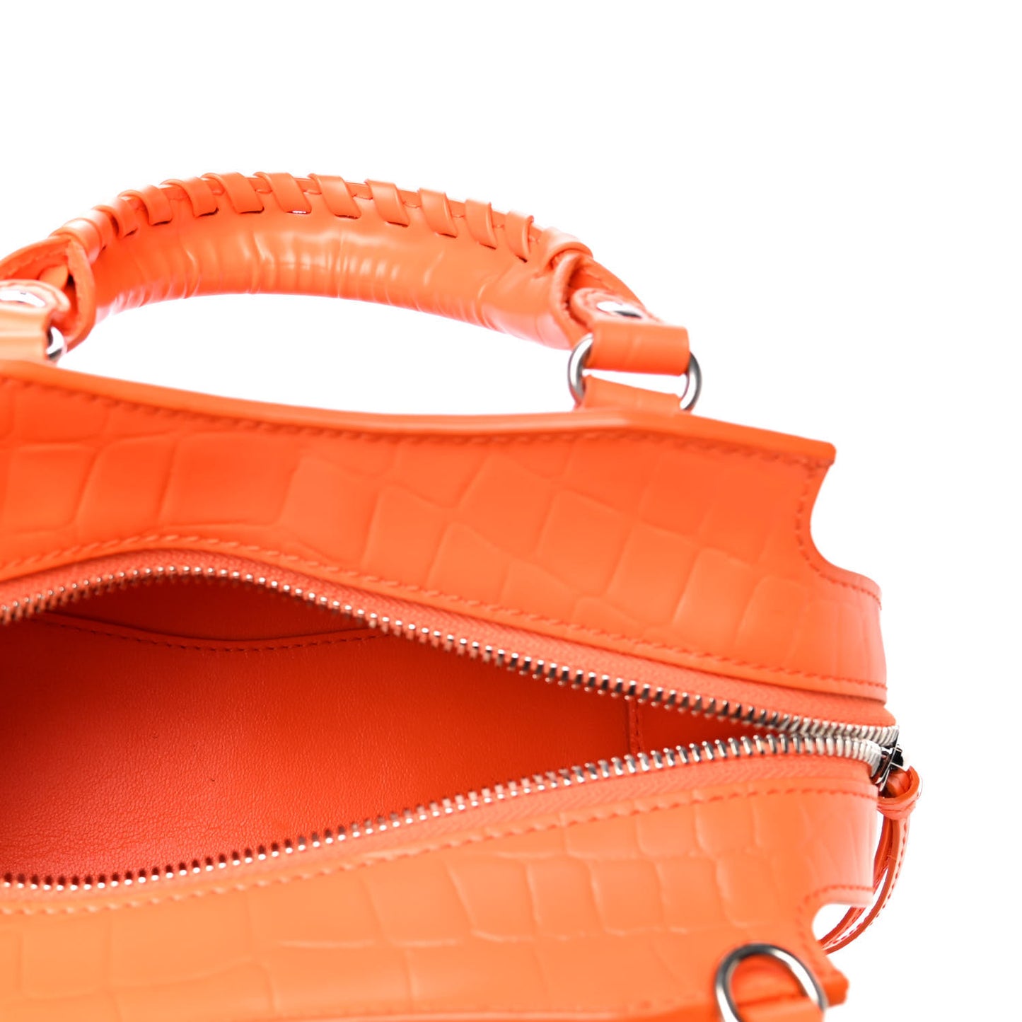 Semi Shiny Calfskin Crocodile Embossed Neo Classic Silver Hardware Mini City Orange