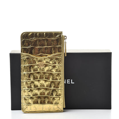 Chanel Calfskin Crocodile Embossed Cocodile Classic Flat Wallet Pouch Gold 10 of 10