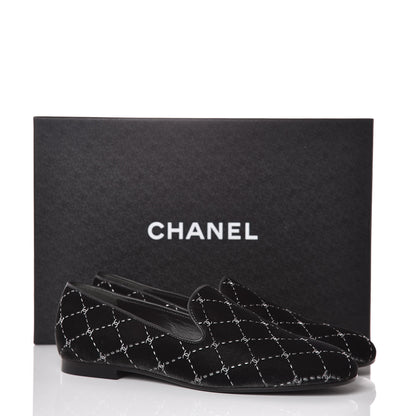 Chanel Velvet Moccasin Loafers 37 Grey 9 of 9