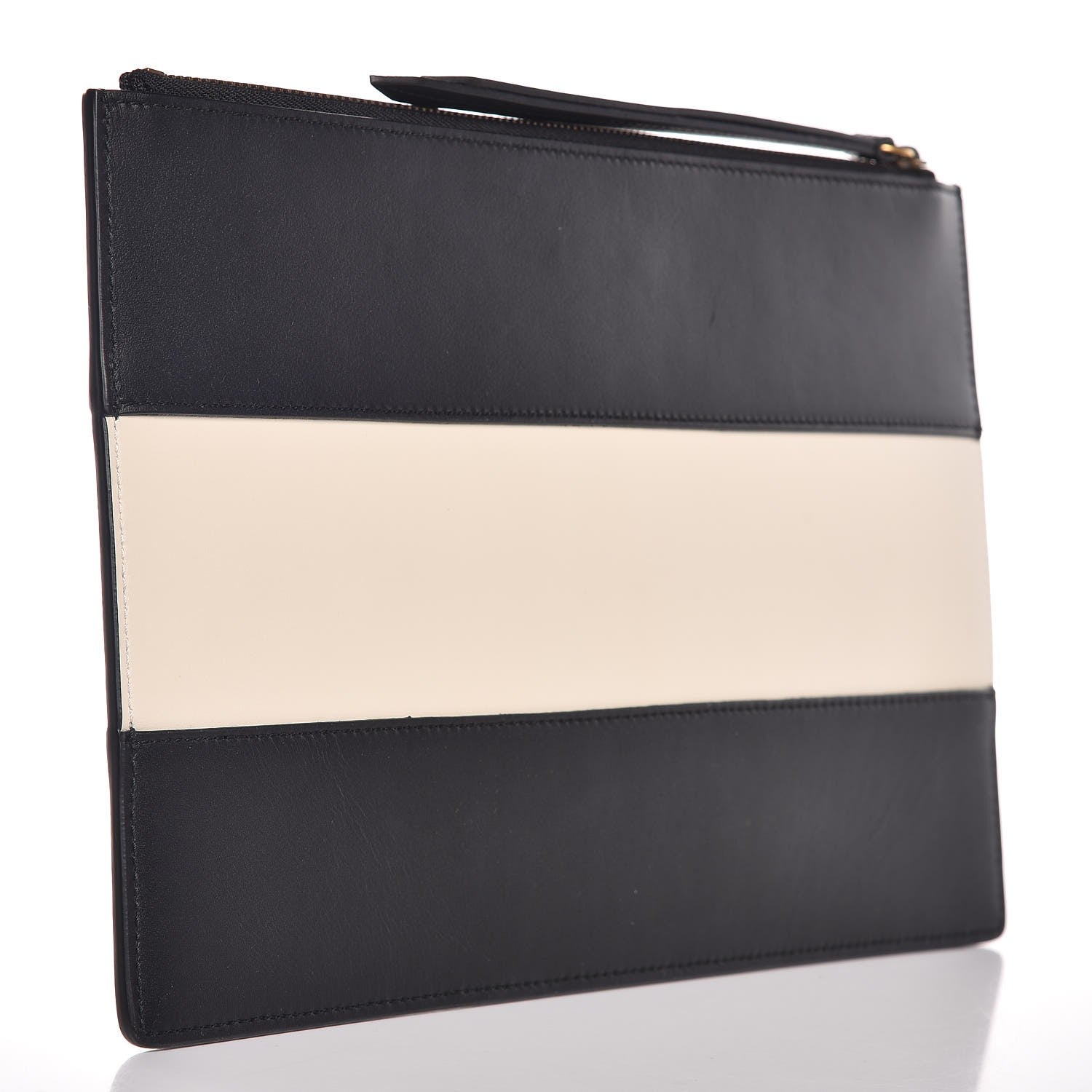 Gucci Calfskin Striped Oversized Bee Zip Pouch White Black 3 of 9