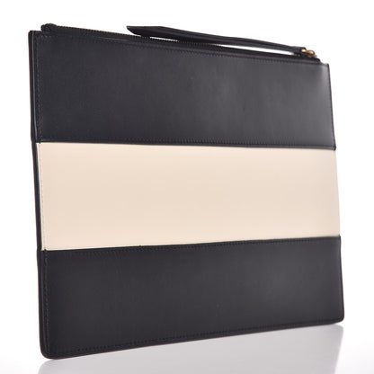 Gucci Calfskin Striped Oversized Bee Zip Pouch White Black 3 of 9