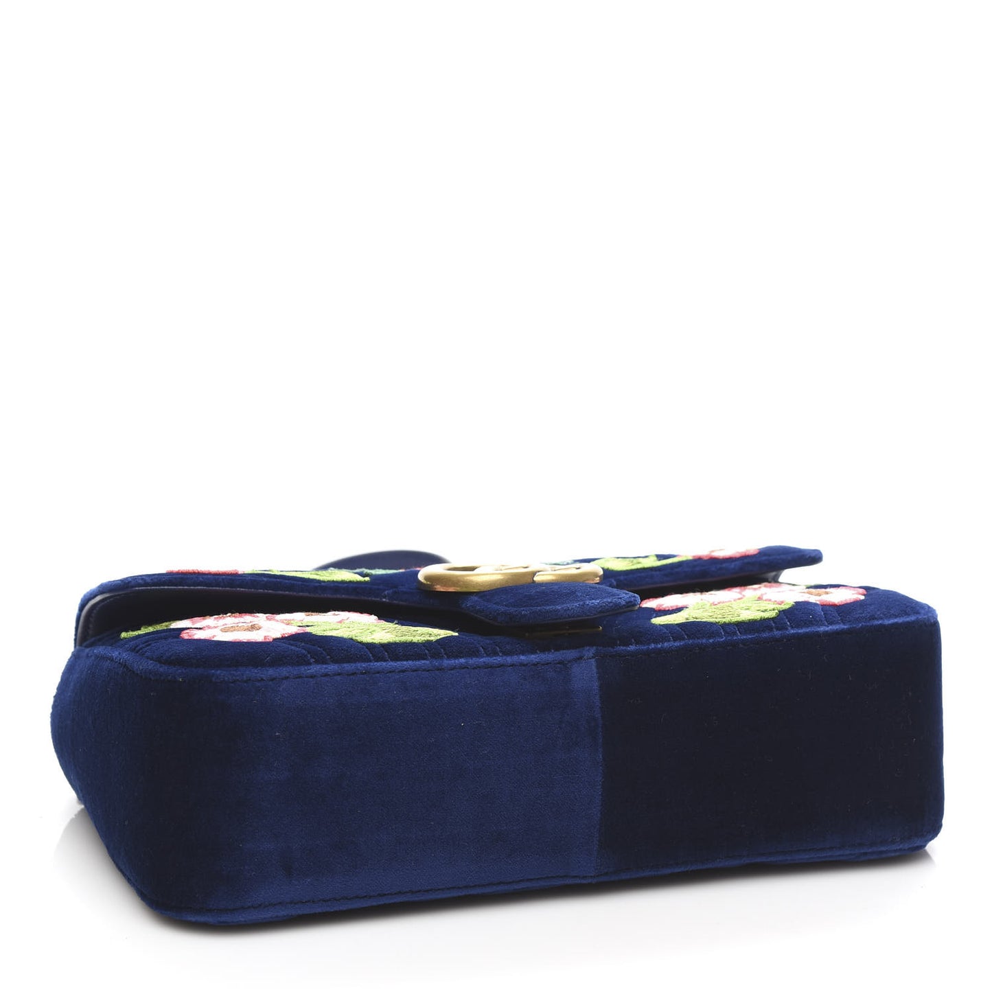 Velvet Matelasse Deer Embroidered Small GG Marmont Shoulder Bag Cobalt
