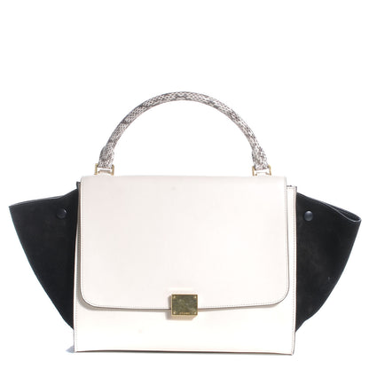 Celine Calfskin Suede Whipsnake Small Trapeze Black White 1 of 5