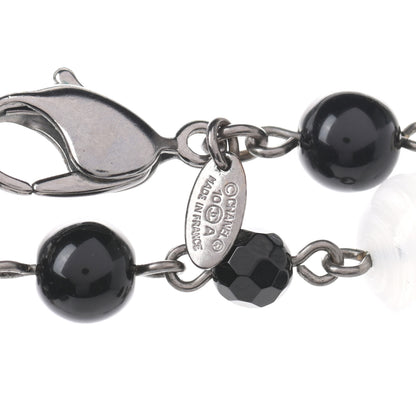 Chanel Pearl Crystal Bead CC Long Necklace Black Silver 4 of 4