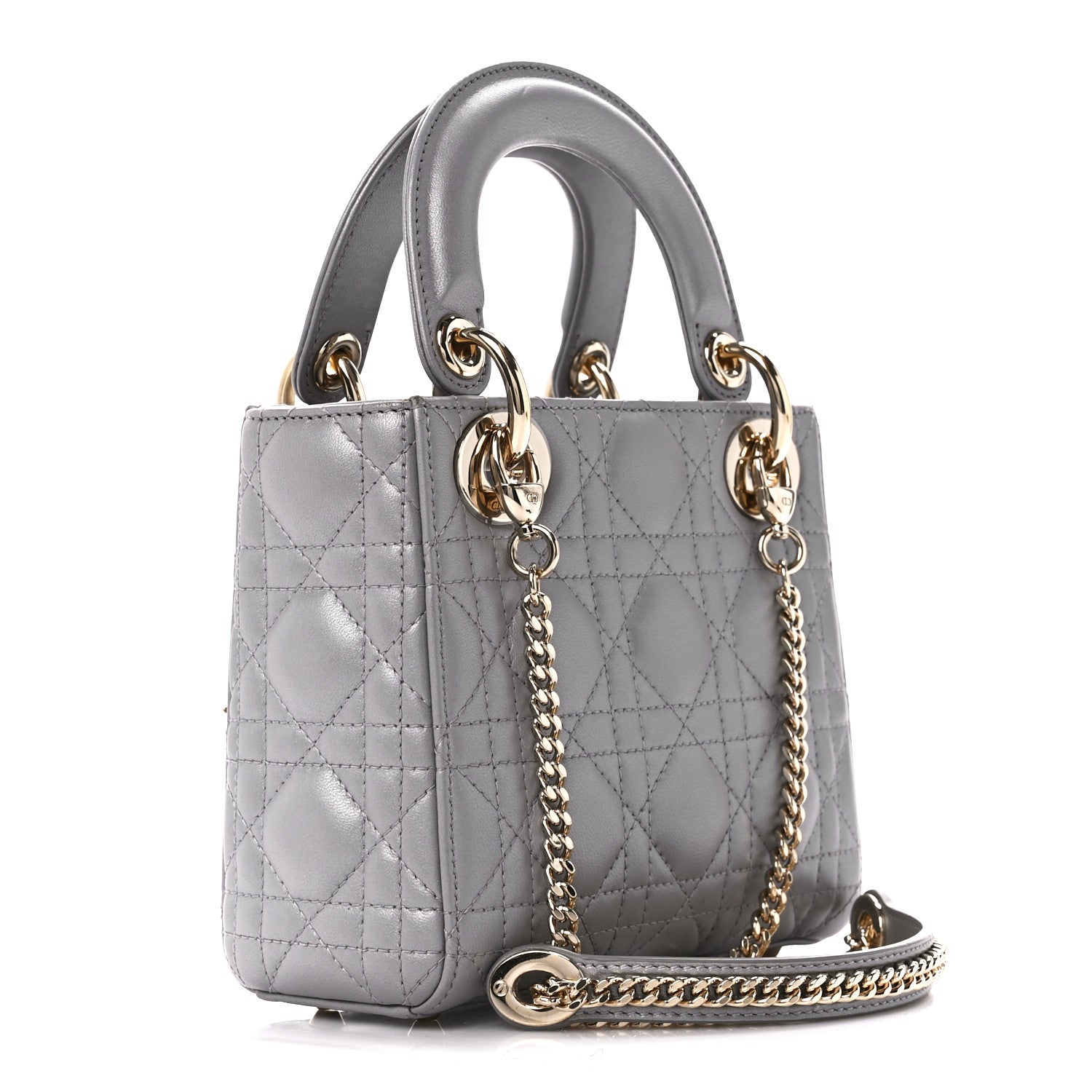 Christian Dior Metallic Lambskin Cannage Mini Lady Dior Grey 3 of 12