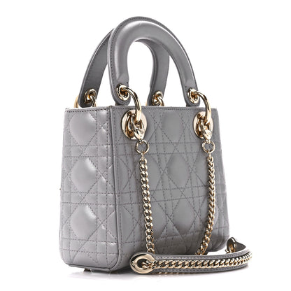 Christian Dior Metallic Lambskin Cannage Mini Lady Dior Grey 3 of 12
