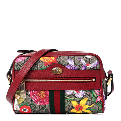 Gucci GG Supreme Monogram Flora Web Mini Ophidia Shoulder Bag Red 1 of 10