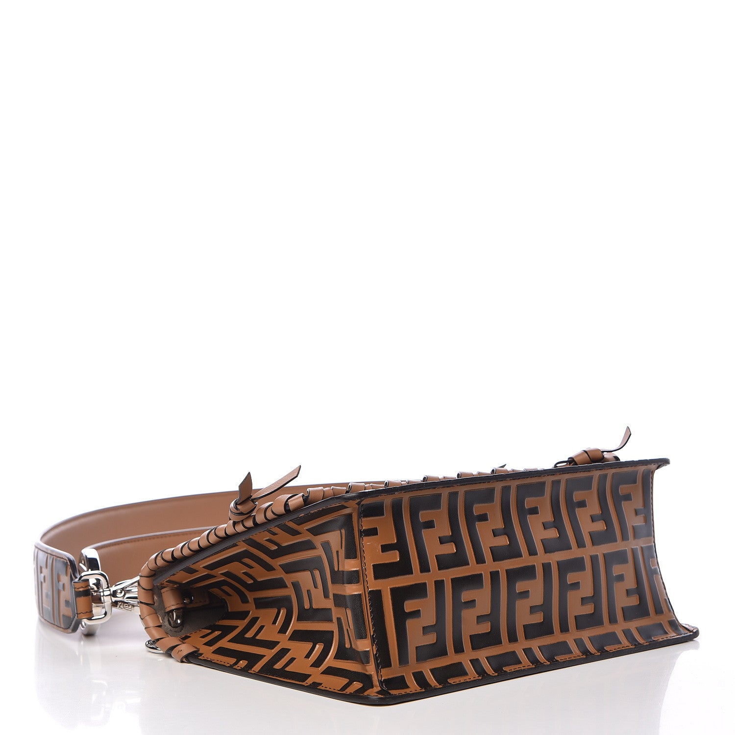 Fendi Vitello Century F is Fendi Whipstitch Threads FF Embossed Kan I Shoulder Bag Tobacco Orzo 5 of 10